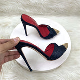 Plataz Sandals 12CM Pointed Fine And Black Water Drill Women's Shoes Banquet Famous High Heels High Quality Shoes