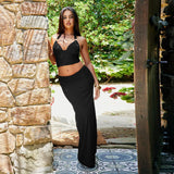 Plataz Summer 2025 New Two-Piece Suit In Temperament Metal Decoration Hanging Neck Skirt Suit Woman DJPT