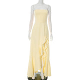 Plataz Women's Summer New Sexy Chest-Width-Back Strap Lotus Leaf-Side Dress DJPT