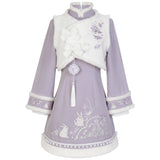 Plataz Design New Purple Cloud Rabbit Han Dress Women's Clothing Mane Dress Suit Autumn And Winter 8567