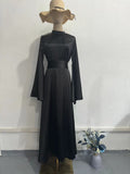 Plataz 2024 New Large Swing Sleeves To Close The Waist Thin Solid Color Long Sleeve Design Feel Dress