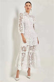 Plataz Spring And Summer Goddess Elegant Temperament Pure Color Hollow Lace Dress