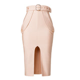 Plataz High-Waisted One-Step Skirt Tight-Lex-Force Pack Hip Belt Button Bandage Half-Dress Sexy Open Skirt