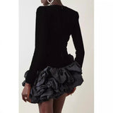 Plataz 2025 Velvet Splicing Stacked Lotus Leaves Side Irregular Dress Short