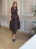 Plataz Summer New Fashion Collar Leopard Prints Thin Temperament Dress