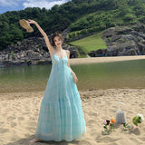 Plataz Hanging Neck Sling Dress Summer Seaside Holiday Fairy Dress Sexy Bareback Beach Dress Woman