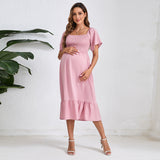 Plataz 2025 New Summer Pregnant Woman Chiffon Dress Small Broken Floral Dress Short Sleeve Long Dress Maternity