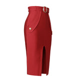 Plataz High-Waisted One-Step Skirt Tight-Lex-Force Pack Hip Belt Button Bandage Half-Dress Sexy Open Skirt