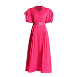 Plataz And Temperament Dress 2025 Summer New Lead Flower Sleeve Single Buckle Belt Dress Dress Woman