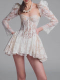 Plataz 2025 New Vietnamese Small Design Fairy Sexy Short Dress Wrapped In Tective Trumpet Sleeves HZ0628