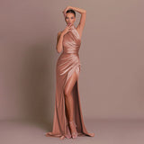 Plataz Summer New Temperament Collar Dress Hanging Neck Sleeveless Open Fork Thin Dress Dress Dress DJPT