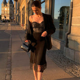 Plataz Knitted Lace Sling Dress Summer Women's Fashion Sexy Black Dress Dress DJPT