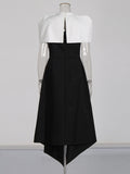 Plataz Famous And Famous Dress Dress 2025 Spring New Black And White Bumpy Removable Cloak Open-Fork Solid Color Dress