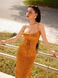 Plataz And Summer 2025 New Female Vietnamese Small Fish Bone Sling Net Yarn Dress To Collect Waist Thin Flower Dress Dress