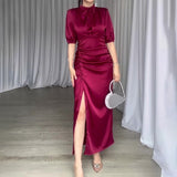Plataz French Bubble Sleeve Dress Slim Slim Light Luxury Sexy Long Dress Girl
