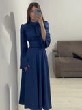 Plataz 2025 New Waist Display Thin Strap Solid Color Long Sleeve Dress Design Dress Dress Dress Woman