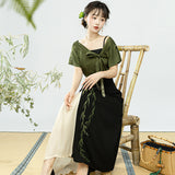Plataz Design Liulu Green Chinese Style Improvement Han Elements Han Suit Women's Coat Sling Half Skirt Set 8705