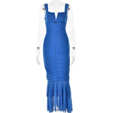 Plataz Spring And Summer Slings Splicing Dress Stylish Sexy Tatry Folded Fishtail FD9738 HZ0628