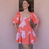 Plataz 2025 New Solid Color Square Collar Short Sleeve Graffiti Zipper Casual Dress