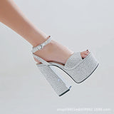 Plataz Women Ultra-High Heel Leather Anti-Slip Thick And Thick-Bottom Waterproof Waterproof Platform Water Drill Model Walking Bungod Hate Sky High 15CM High Quality Shoes