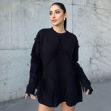 Plataz Women's Autumn And Winter New Tuk-Song Hollow Design Loose Sweater DJPT