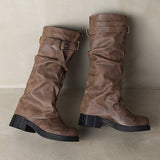 Plataz Western Boots Women Thin Boots Boots High-Heeled Boots High-Heeled Boots Belt Buckle Knight Boots Thick And Boots 40-43 Large Code High Quality Shoes