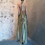 Plataz High-End Spring-Summer New Holiday Wind Hanging Shoulder Dress V Neck Strapped Bare Back Dress