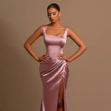 Plataz Autumn 2025 New Temperament Sexy Vest Thin Open Fork Long Dress Elastic Dress Woman DJPT