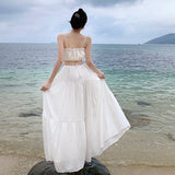 Plataz Travel Photography Dress Seaside Holiday White Dress Women 2024 Summer Dress Design Clending Waist Sling Skirt