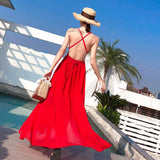 Plataz Seaside Resort Beach Dress 2025 New Skinny Back Hanging Neck Dress Red Open Fork Dress Fairy
