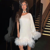 Plataz Sexy One-Shoulder Hair Hem Cape Dress Party Short Body-Body-Brow Dress Dress Girl DJPT