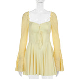 Plataz Autumn 2025 New Temperament Sexy Bag Ass Dress Famous Vintage Square Lace Long-Sleeved Dress DJPT