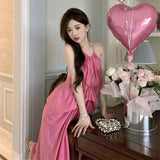 Plataz Bare Back Hanging Neck Sling Dress Women's Spring Summer Tea Break French Sexy Travel Holiday Dress