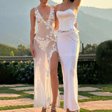 Plataz Deep V Sexy Dew Suspension Dress By Three-Dimensional Flower Dress