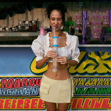 Plataz Women's New Casual Ultra-Short Top Decoration Wood Ear Sexy Umbilled Shirt