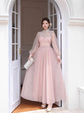 Plataz Autumn And Winter Heavy Industry Famous Diamond Decoration Net Fairy Atmosphere Dress Long Dress Host Banquet Dress