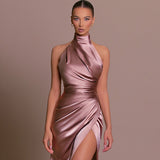 Plataz Summer New Temperament Collar Dress Hanging Neck Sleeveless Open Fork Thin Dress Dress Dress DJPT