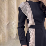 Plataz High-Level Temperament Side Irregular Lotus Side Design Contrast Dress