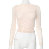 Plataz Women's 2024 Summer New Solid Color Mesh Perspective To Repair The Exposed Umbilose Top DJPT
