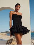 Plataz New Spanish Niche Brand Sexy Elastic Wrap Chest Lotus Ponp On Holiday Dress Short Dress Woman