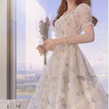 Plataz Tea Break French Ink Painting To Collect Thin Temperament Lady White Chiffon Dress Women's Clothing Mall The Same DJPT