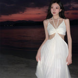 Plataz Dress Sexy Pure Desire Irregularly Exposed Waist Thin Sling Dress Design Feeling 100 Folded Dress Dress Dress Dress Woman