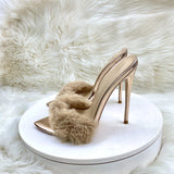 Plataz Sandals Tips Champagne Hairshoes Women's High Heels 12Cm High Quality Shoes