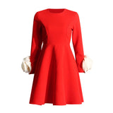 Plataz Court Elegant Dress 2025 Spring New Round Leader Flower Splicing Solid Color Dress Woman