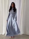 Plataz Summer New Fashion Temperament Breathable Waist-Watery Pure-Color Long-Sleeved Dress