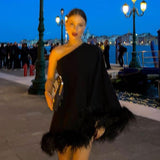 Plataz Sexy One-Shoulder Hair Hem Cape Dress Party Short Body-Body-Brow Dress Dress Girl DJPT
