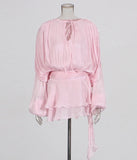 Plataz Dress 2025 Spring And Summer New Loose Long-Sleeved Sexy T-Shirt With Ribbon Dress Woman