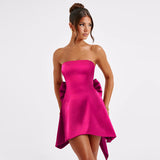 Plataz Breast-Buttered Bow Decorating Mini Dress 2025 Summer New Temperament Short Dress Woman DJPT