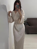 Plataz Women's Clothing 2025 Spring New Long Dress Temperament Long-Term Waist Chain Solid Color And Set Of Face Dress