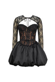 Plataz Autumn And Winter Series Lead Lace Long-Sleeved Black Lace Shoulder-Puff Mini Dress Beauty